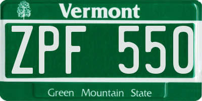 VT license plate ZPF550