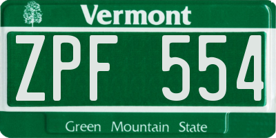 VT license plate ZPF554