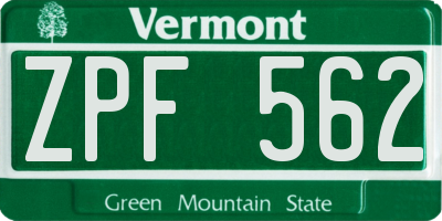 VT license plate ZPF562