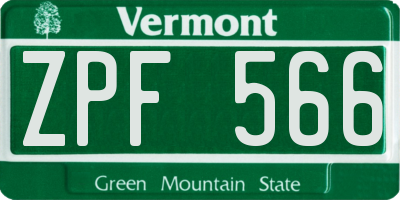 VT license plate ZPF566