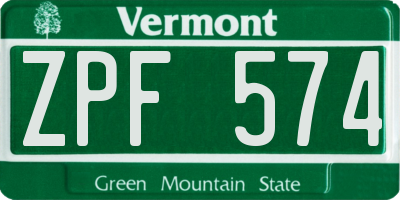 VT license plate ZPF574