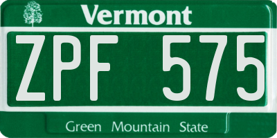 VT license plate ZPF575
