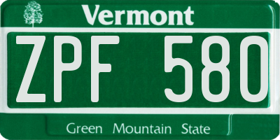 VT license plate ZPF580