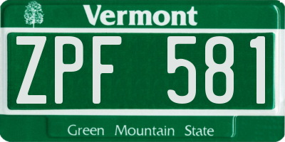 VT license plate ZPF581