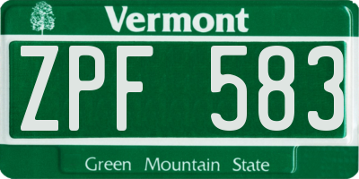 VT license plate ZPF583