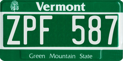VT license plate ZPF587