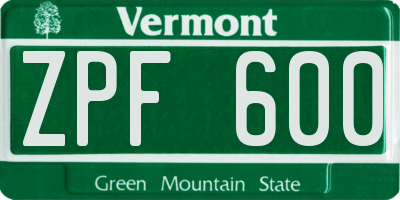 VT license plate ZPF600