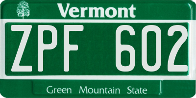 VT license plate ZPF602