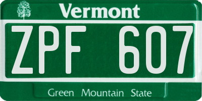 VT license plate ZPF607