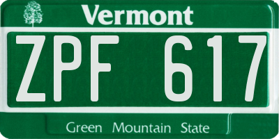 VT license plate ZPF617