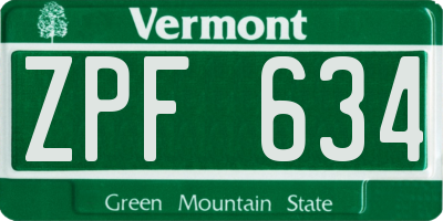 VT license plate ZPF634