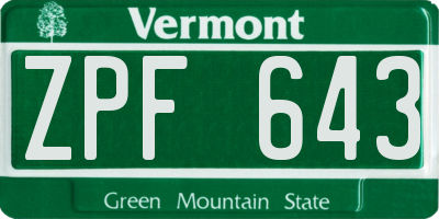 VT license plate ZPF643