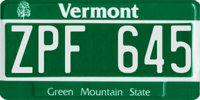 VT license plate ZPF645