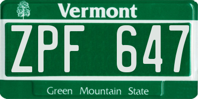 VT license plate ZPF647