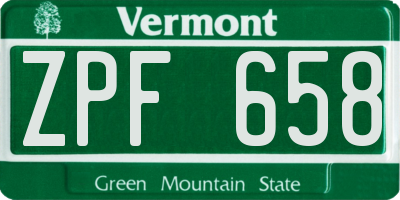 VT license plate ZPF658