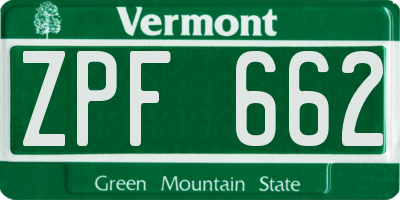 VT license plate ZPF662