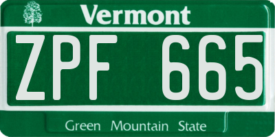 VT license plate ZPF665