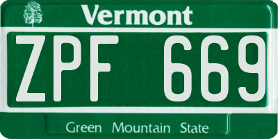 VT license plate ZPF669