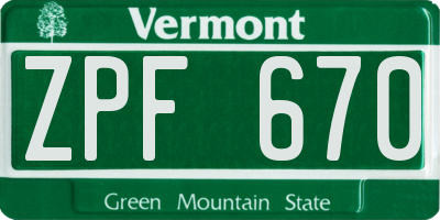 VT license plate ZPF670