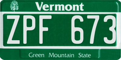 VT license plate ZPF673
