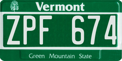 VT license plate ZPF674