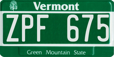 VT license plate ZPF675