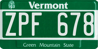 VT license plate ZPF678
