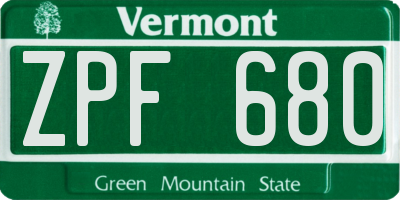VT license plate ZPF680