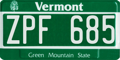 VT license plate ZPF685
