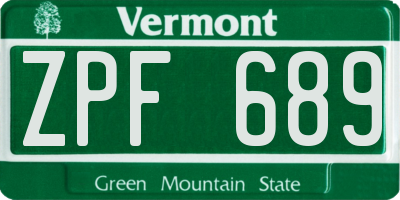 VT license plate ZPF689