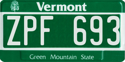 VT license plate ZPF693
