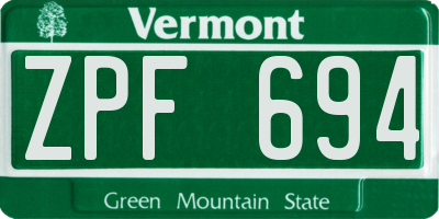 VT license plate ZPF694