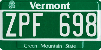 VT license plate ZPF698