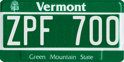 VT license plate ZPF700