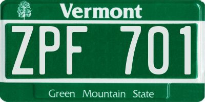 VT license plate ZPF701