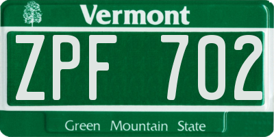 VT license plate ZPF702