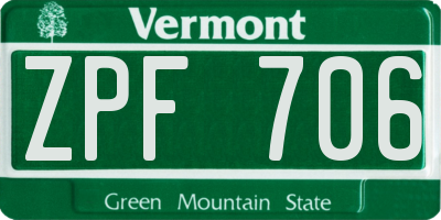 VT license plate ZPF706