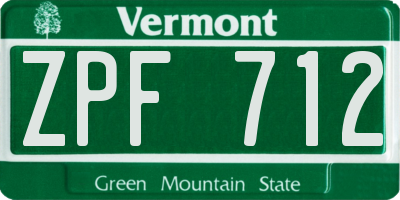 VT license plate ZPF712