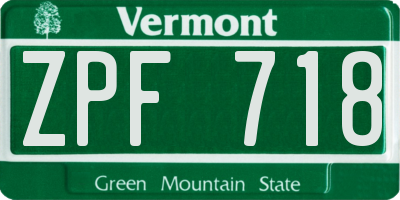 VT license plate ZPF718