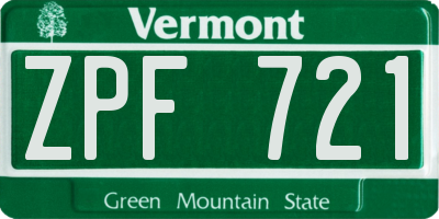 VT license plate ZPF721