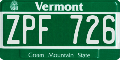 VT license plate ZPF726