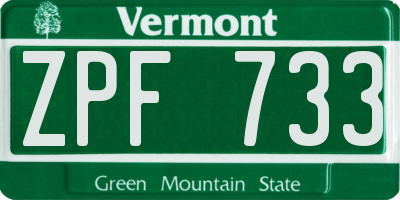 VT license plate ZPF733