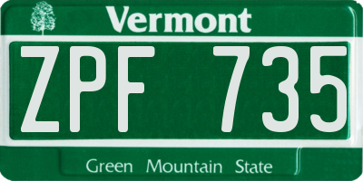 VT license plate ZPF735