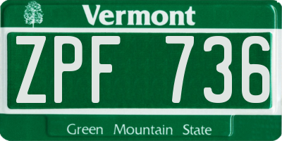 VT license plate ZPF736