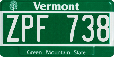 VT license plate ZPF738