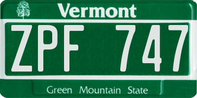 VT license plate ZPF747