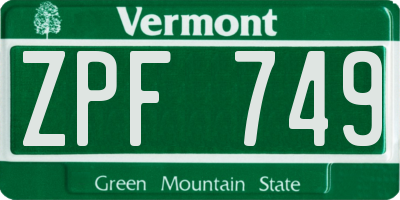 VT license plate ZPF749