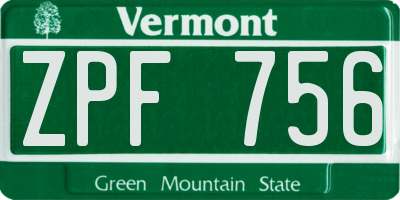 VT license plate ZPF756