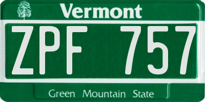 VT license plate ZPF757