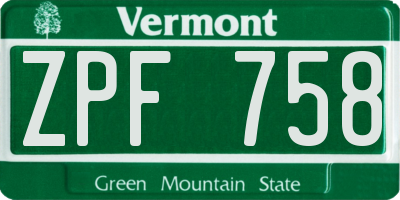 VT license plate ZPF758